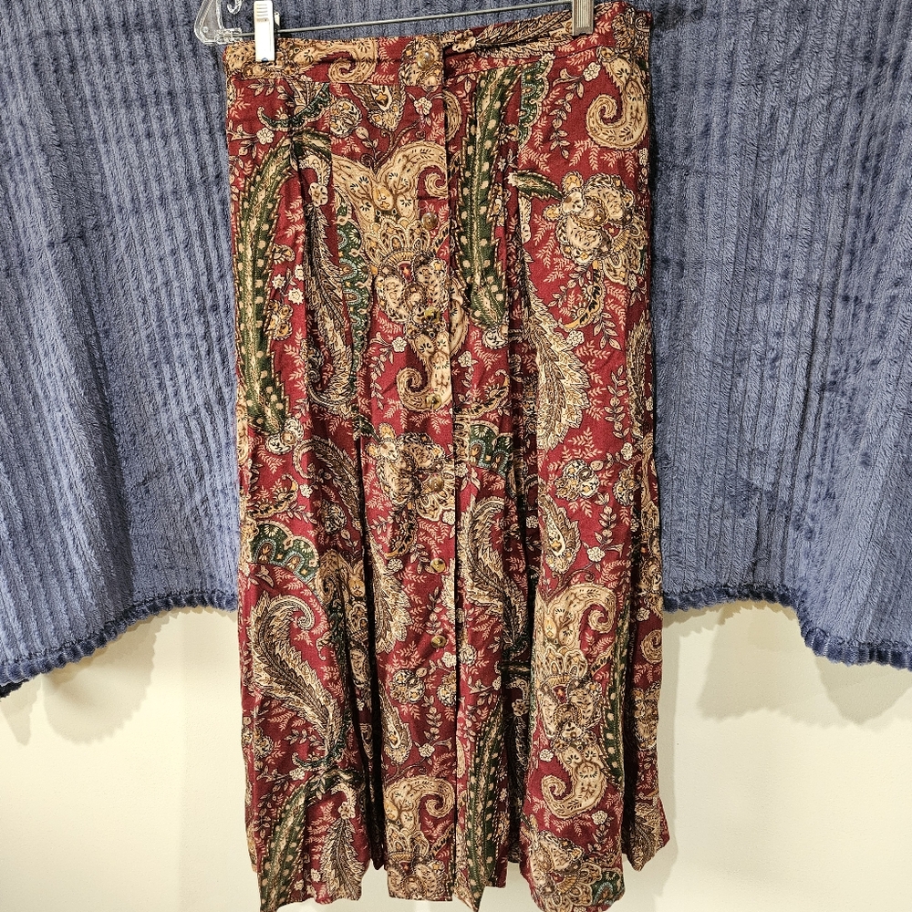 Vintage Koret Petites Paisley Button Front Swingy Skirt 14
